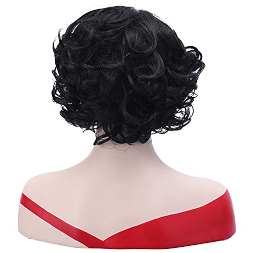 BERON Black Curly Natural Wavy Wig 1920s Style for Women's Cosplay & Party, Includes Wig Cap - Image 4