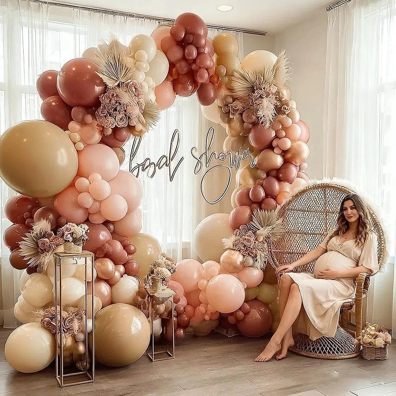 Pinbra Dusty Pink Brown Balloon Garland Nude Tan Pink Rose Gold Double Stuffed Dusty Rose Mauve Blush Beige Balloon Arch Kit for Baby Shower Birthday Bridal Wedding Mother's Day Party Decorations - Image 2