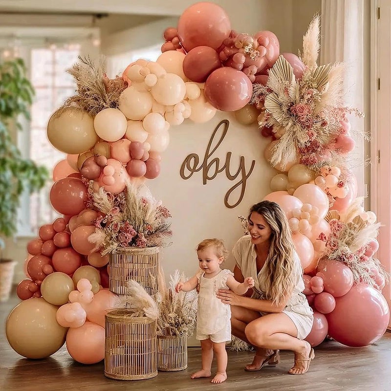 Pinbra Dusty Pink Brown Balloon Garland Nude Tan Pink Rose Gold Double Stuffed Dusty Rose Mauve Blush Beige Balloon Arch Kit for Baby Shower Birthday Bridal Wedding Mother's Day Party Decorations - Image 5