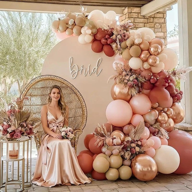 Pinbra Dusty Pink Brown Balloon Garland Nude Tan Pink Rose Gold Double Stuffed Dusty Rose Mauve Blush Beige Balloon Arch Kit for Baby Shower Birthday Bridal Wedding Mother's Day Party Decorations - Image 4