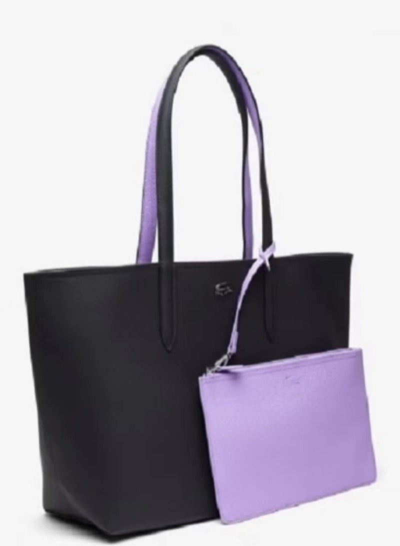LACOSTE LACOSTE Anna Reversible Bicolour Tote Bag Black/Purple  - Image 2