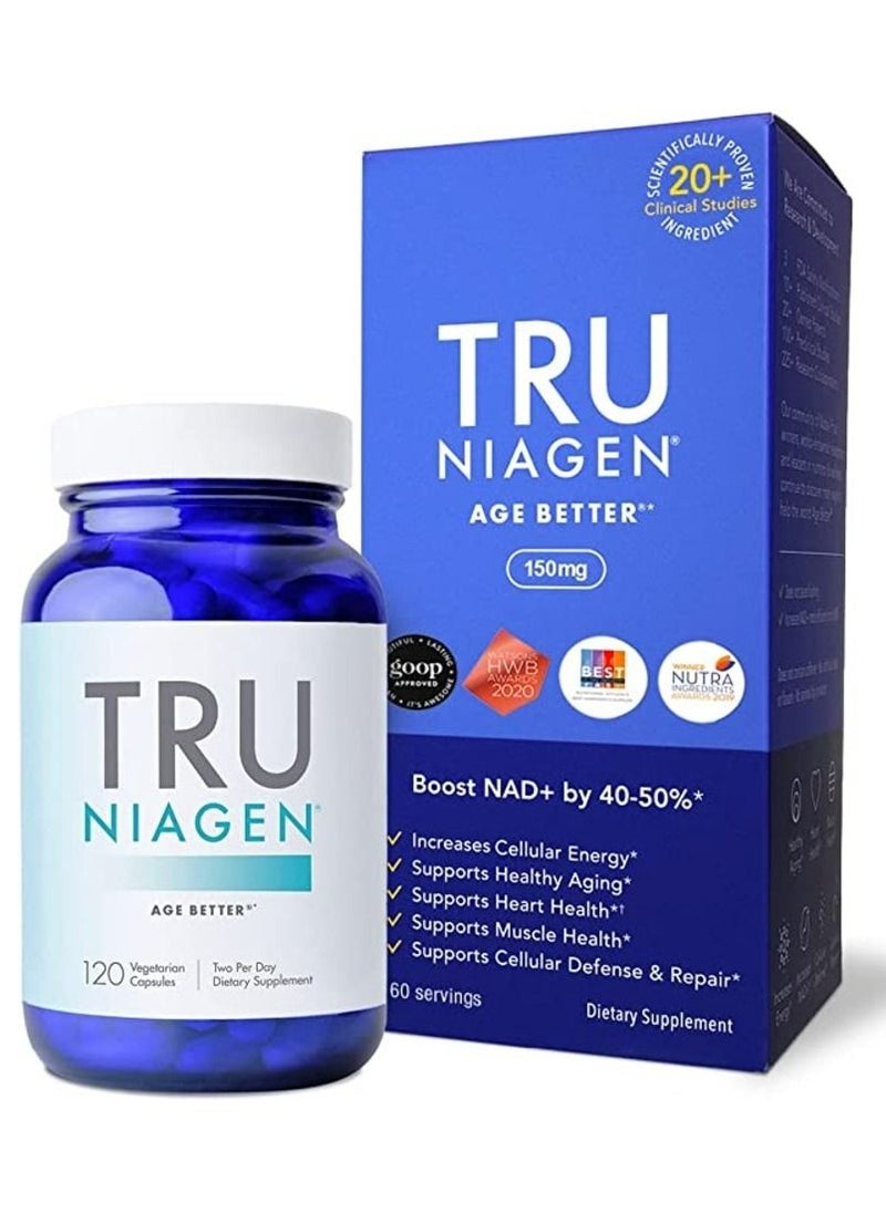 TruNiagen - 120ct/300mg Multi Award Winning Patented NAD+ Boosting Supplement - More Efficient Than NMN - Nicotinamide Riboside for Cellular Energy Metabolism & Repair, Vitality, Muscle Health, Healthy Aging - Image 1