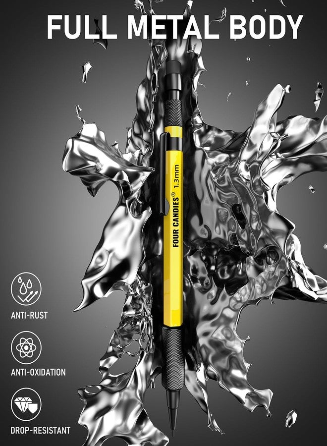 Four Candies 1.3mm Mechanical Pencil Set with 72 Lead Refills, 3PCS Metal Weatherproof Body Heavy Duty Carpenter Pencil, 3 Eraser, 16 Eraser Refills, for Outdoor Woodworking Drafting Marking with Case - Image 4