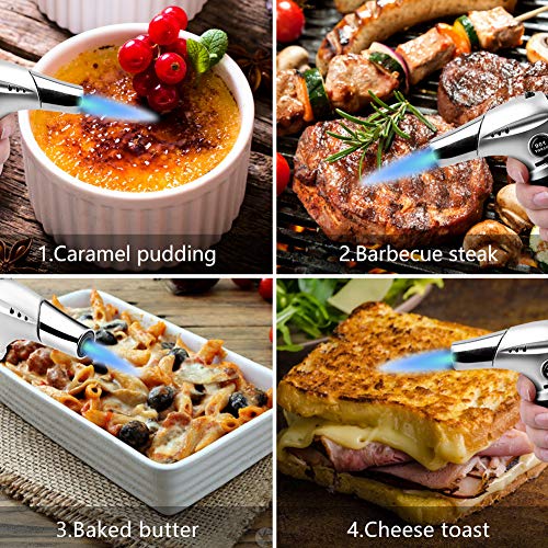 Blovec Butane Torch, Kitchen Blow Torch Cooking Torch Lighter Refillable with Security Lock and Adjustable Flame for Creme Brulee, Baking, BBQ, DIY Soldering (Butane Gas Not Included) (Silver) - Image 4