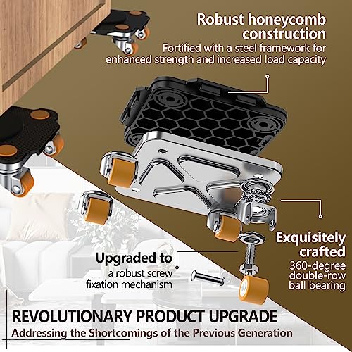 ONEON Furniture Mover Pro Set - Enhanced Dolly and Lifter with Custom TPE Wheels for Easy Furniture Lifting and Moving - Professional Tool for Effortless Furniture Transport (Black 4Dollies + 1Lifter) - Image 4