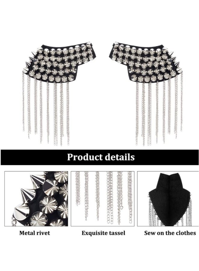 1 Pair Rivet Tassel Chain Shoulder Epaulets - Fringe Blazer Accessories for Men & Women, Stylish Uniform Shoulder Pieces with Decorative Chains - Image 2