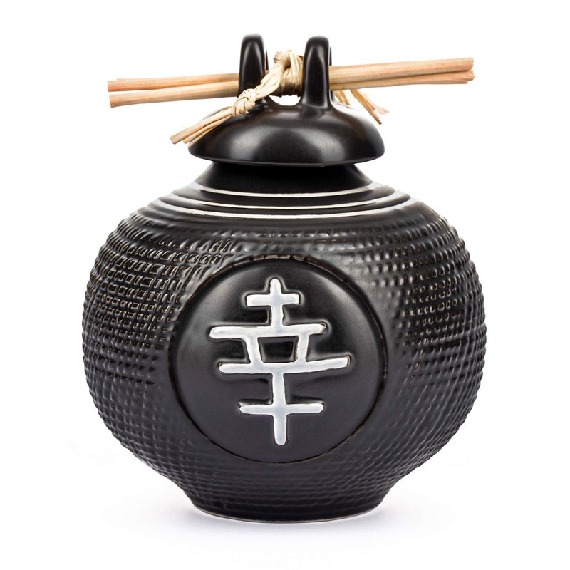 Live Whale Planner Live Whale Zen Decor Law of Attraction Asian Inspired Wishing Pot, Inspirational Gifts, Gratitude Jar with Scroll, Ceramic Jar with Lid for Daily Affirmations and Blessings, Black 3.5x3.5x4â€ - Image 1