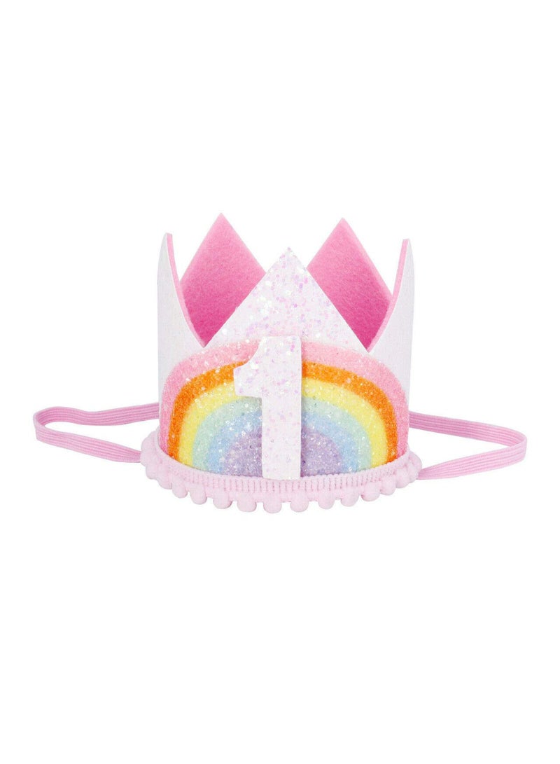 إسكدنيا Rainbow Crown Hat Pink Birthday Party Headband Glitter for Baby Girl’s First Birthday, Cute Mini - Image 1