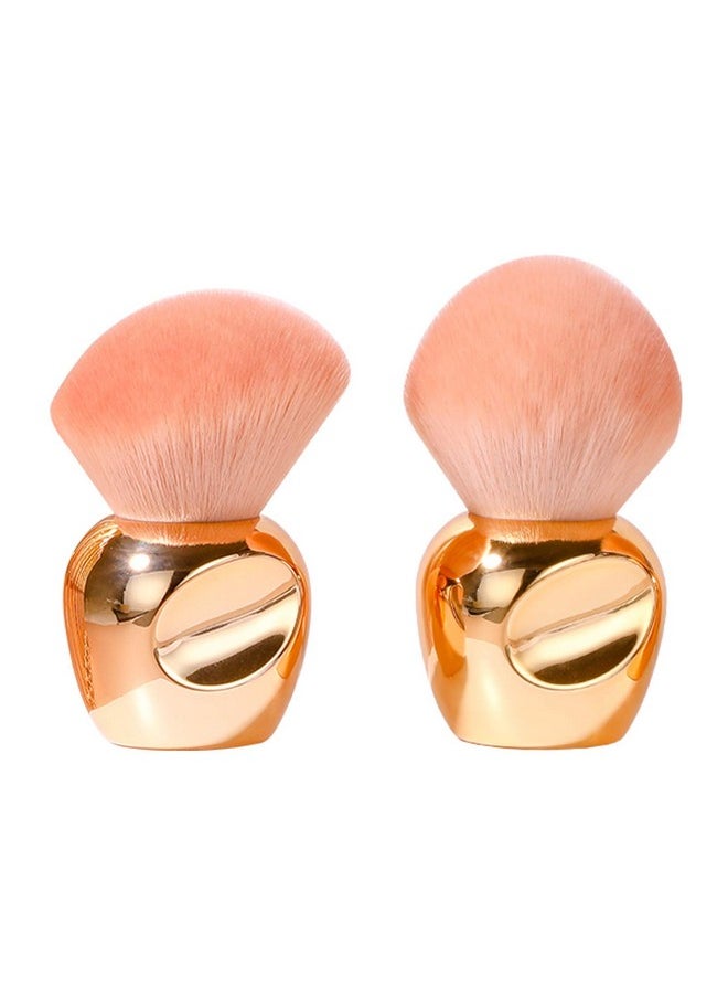 Oneleaf - Kabuki Makeup Brushes Premium Synthetic Flat Foundation Kabuki Makeup 2 Pcs Brush Set Golden(Round） - Image 1