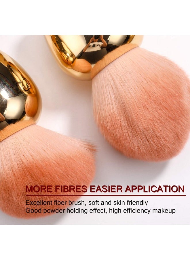 Oneleaf - Kabuki Makeup Brushes Premium Synthetic Flat Foundation Kabuki Makeup 2 Pcs Brush Set Golden(Round） - Image 1