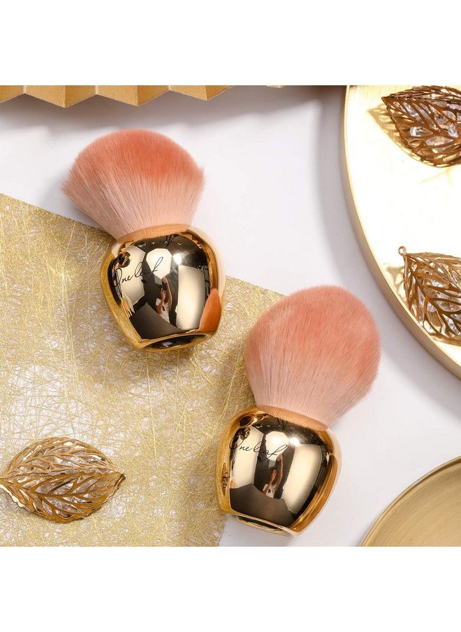 Oneleaf - Kabuki Makeup Brushes Premium Synthetic Flat Foundation Kabuki Makeup 2 Pcs Brush Set Golden(Round） - Image 1