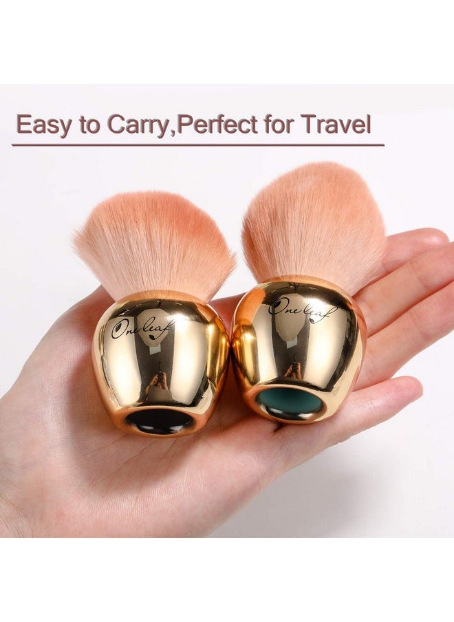 Oneleaf - Kabuki Makeup Brushes Premium Synthetic Flat Foundation Kabuki Makeup 2 Pcs Brush Set Golden(Round） - Image 1