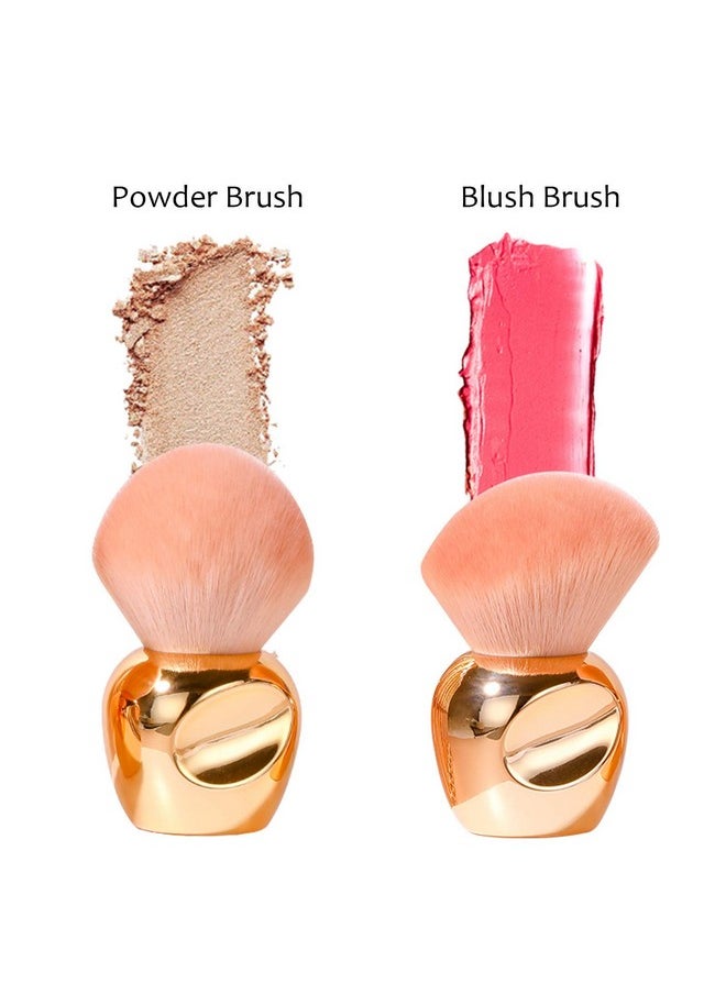 Oneleaf - Kabuki Makeup Brushes Premium Synthetic Flat Foundation Kabuki Makeup 2 Pcs Brush Set Golden(Round） - Image 1