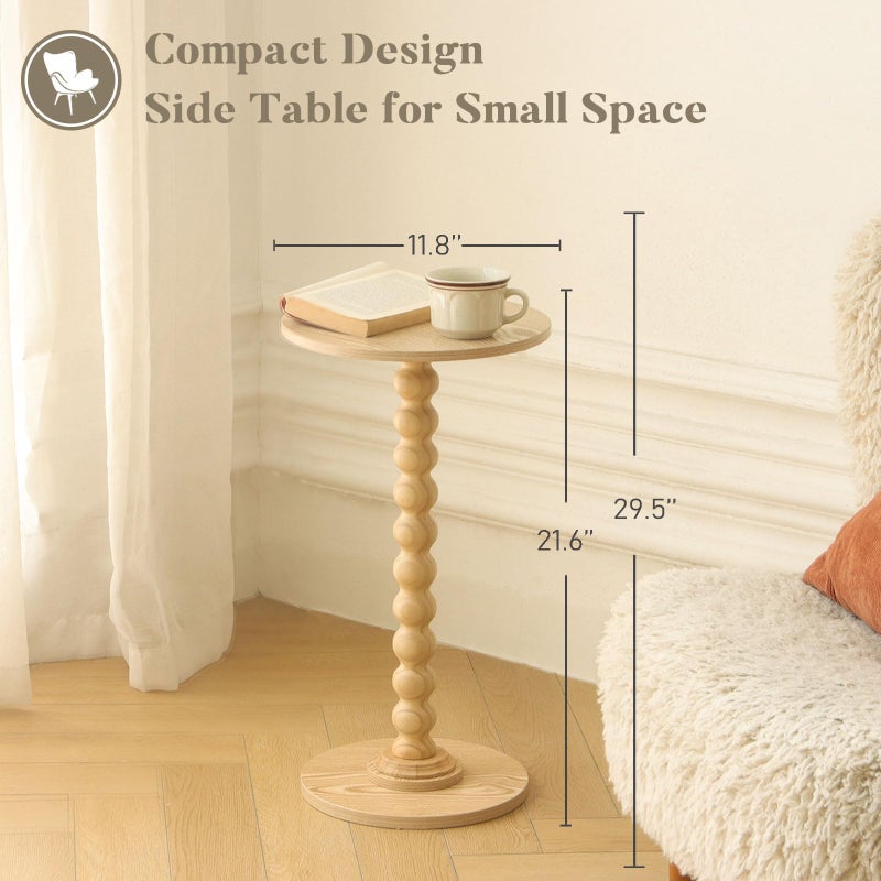 Fultyle Round Side Table, Small Drink Table for Small Spaces, Modern Accent End Table with Solid Wood Leg for Living Room, Bedroom, Corners, and Office (Natural) - Image 2