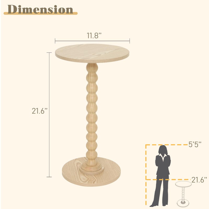 Fultyle Round Side Table, Small Drink Table for Small Spaces, Modern Accent End Table with Solid Wood Leg for Living Room, Bedroom, Corners, and Office (Natural) - Image 3