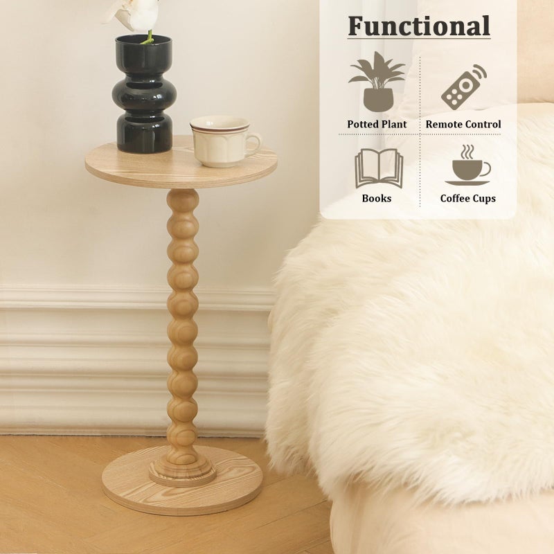 Fultyle Round Side Table, Small Drink Table for Small Spaces, Modern Accent End Table with Solid Wood Leg for Living Room, Bedroom, Corners, and Office (Natural) - Image 4