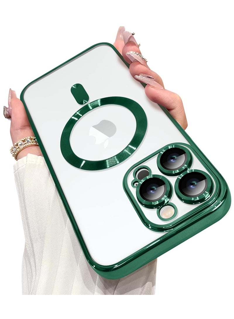 NEW iPhone 16 Pro Magnetic Case with Built-in Camera Lens Protector – MagSafe Compatible, Soft TPU Anti-Scratch Shockproof Slim Clear Cover for Women & Men, Green - Image 1