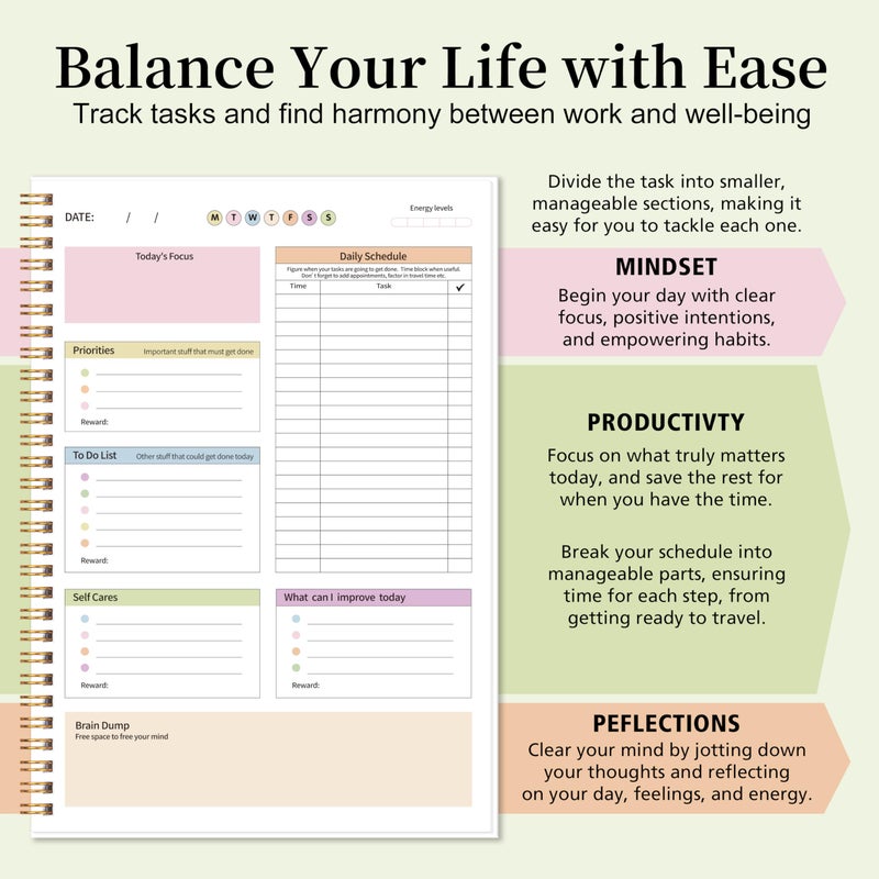 Kamoy ADHD Daily Planner with Hard Cover & Colorful Sheets Inside,Productivity Planner Task Management Organizer for Neurodivergent Adults Focused for Men & Women, 7" x 10" - Image 2
