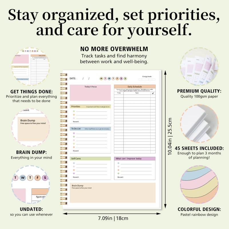 Kamoy ADHD Daily Planner with Hard Cover & Colorful Sheets Inside,Productivity Planner Task Management Organizer for Neurodivergent Adults Focused for Men & Women, 7" x 10" - Image 3