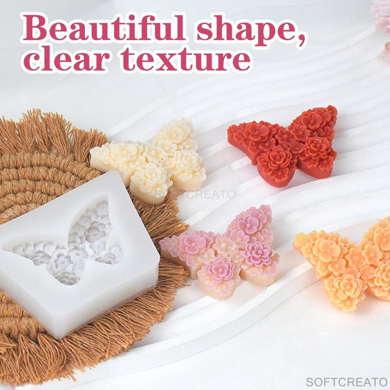 SOFTCREATO Butterfly Flower Shape Candle Mold I 3D Fondant Casting Silicone Epoxy Mould I Floral Butterfly Mold for DIY Handmade Ornament Chocolate Cake Décor Aromatherapy Soap Resin Art Craft Making Home Party Decoration (Butterfly Mold Small) - Image 2