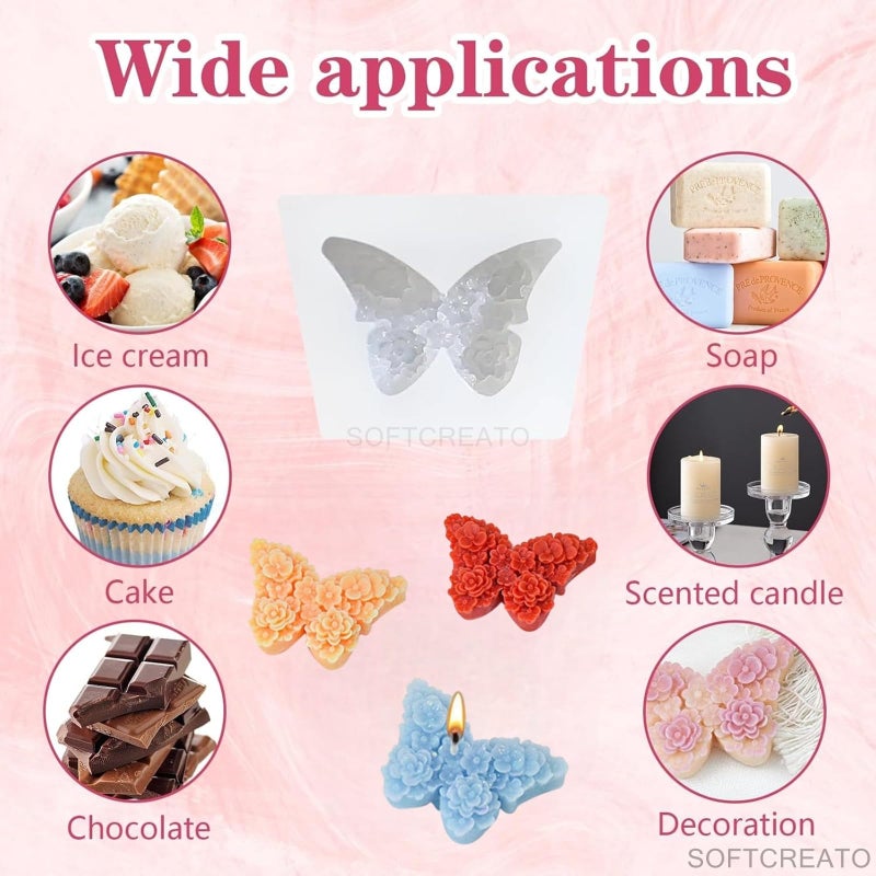 SOFTCREATO Butterfly Flower Shape Candle Mold I 3D Fondant Casting Silicone Epoxy Mould I Floral Butterfly Mold for DIY Handmade Ornament Chocolate Cake Décor Aromatherapy Soap Resin Art Craft Making Home Party Decoration (Butterfly Mold Small) - Image 5