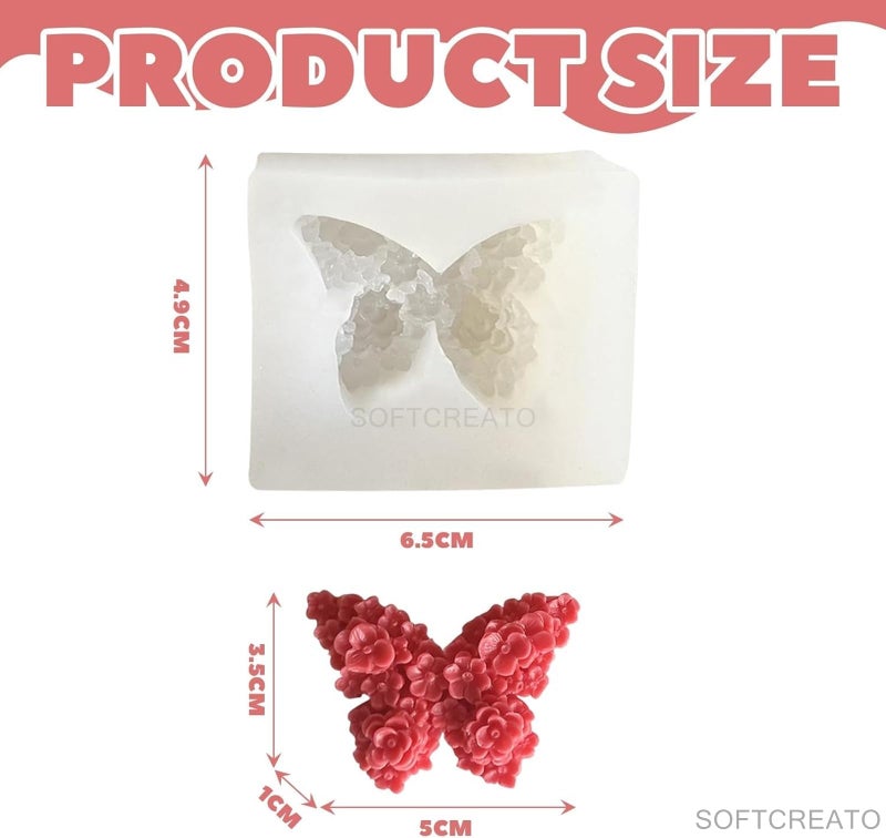 SOFTCREATO Butterfly Flower Shape Candle Mold I 3D Fondant Casting Silicone Epoxy Mould I Floral Butterfly Mold for DIY Handmade Ornament Chocolate Cake Décor Aromatherapy Soap Resin Art Craft Making Home Party Decoration (Butterfly Mold Small) - Image 3