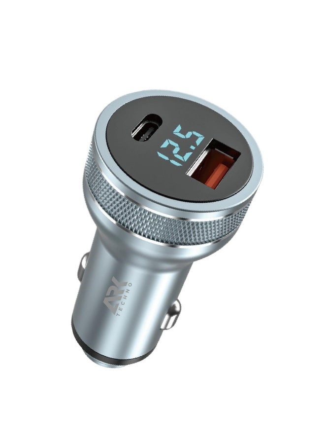 ARKTechno ARK-CF36L001 36W PD Fast Car Charger with LED Display, Dual Port (Type-C & USB-A), Smart Overheat & Charging Protection, 12V–24V Universal Adapter for iPhone, Samsung, Android Devices - Image 1