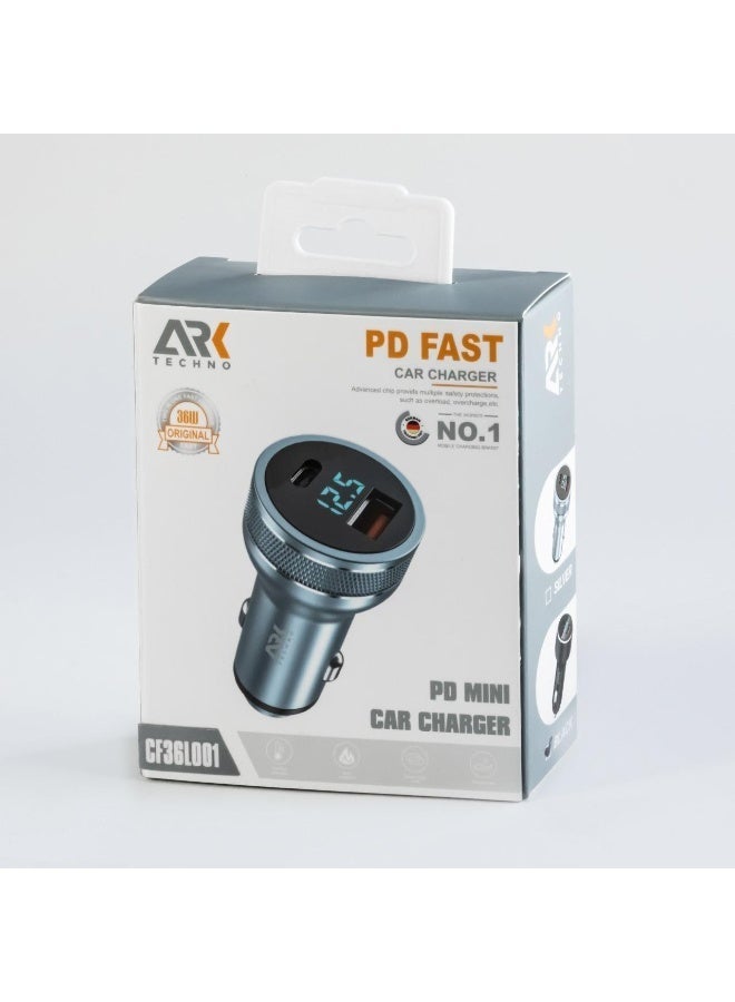 ARKTechno ARK-CF36L001 36W PD Fast Car Charger with LED Display, Dual Port (Type-C & USB-A), Smart Overheat & Charging Protection, 12V–24V Universal Adapter for iPhone, Samsung, Android Devices - Image 3