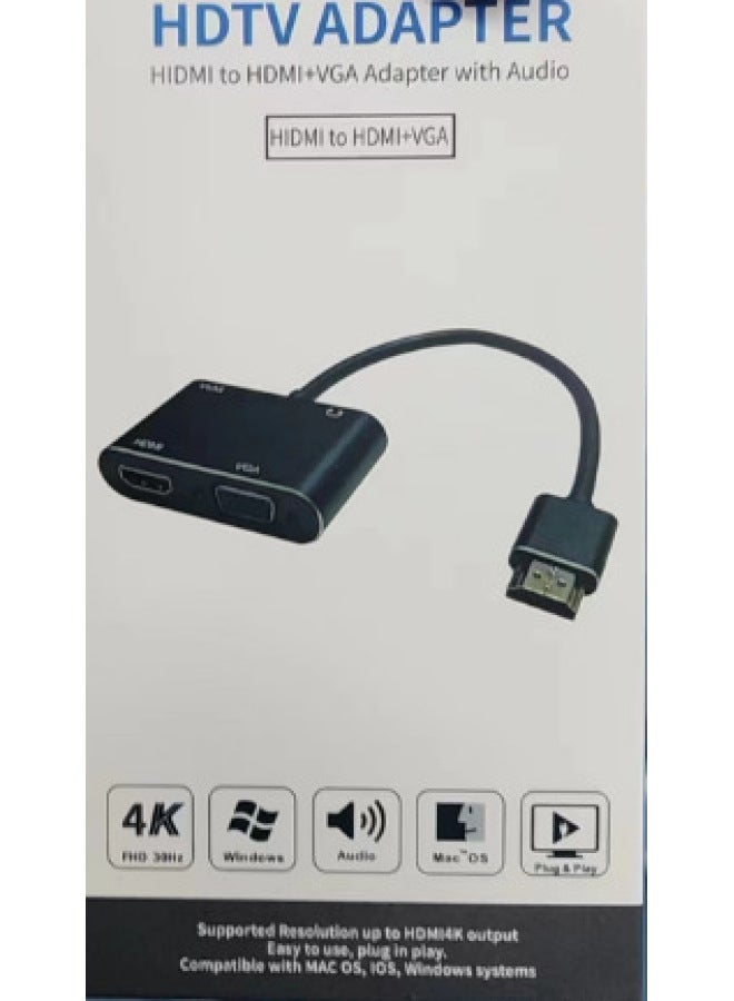 Hot-selling USB HDMI VGA HD Video Converter With Dual-port Output Audio HD-Color:HDMI+VGA+HDMI - Image 1