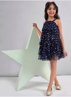Stylo Bug Star Print Mesh Insert Layered Dress by Styli  - Image 2