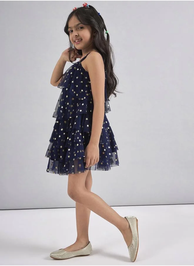 ستايلو بج Star Print Mesh Insert Layered Dress by Styli