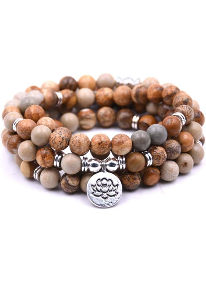Self-Discovery 108 Natural Beads Mala Yoga Bracelet with Lotus Charm, Stone  - Image 1