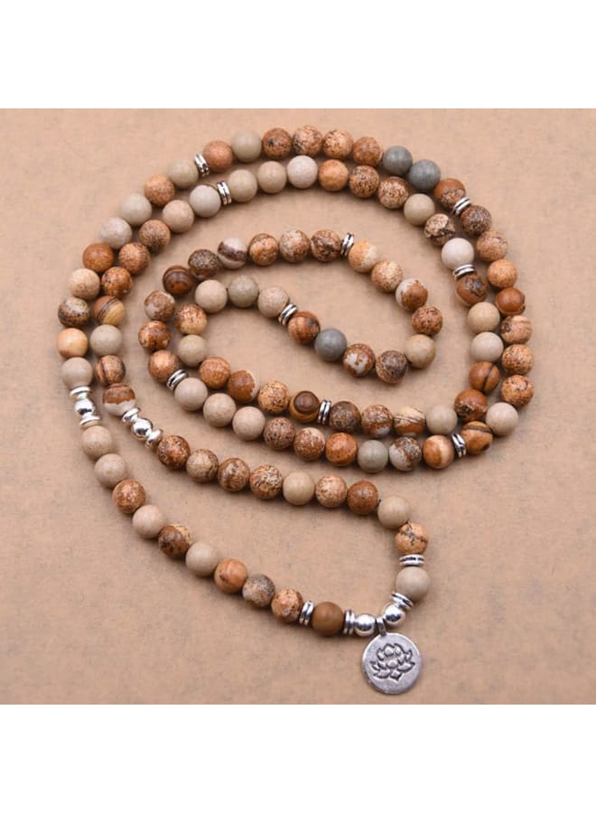 Self-Discovery 108 Natural Beads Mala Yoga Bracelet with Lotus Charm, Stone  - Image 2