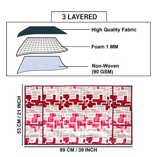 E-Retailer® Polyester 3-Layered Fridge Top Cover/Refrigerator Cover With 6 Utility Pockets (Color-Red, Size-39x21 Inches) - Image 3