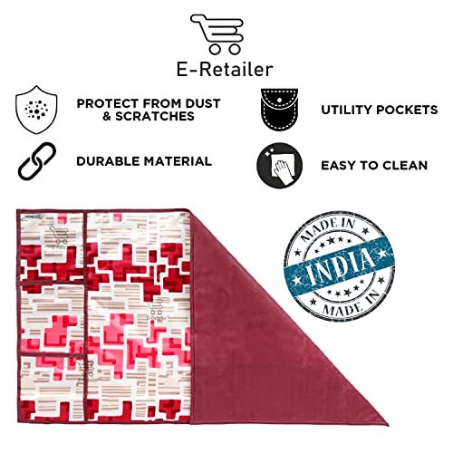 E-Retailer® Polyester 3-Layered Fridge Top Cover/Refrigerator Cover With 6 Utility Pockets (Color-Red, Size-39x21 Inches) - Image 4