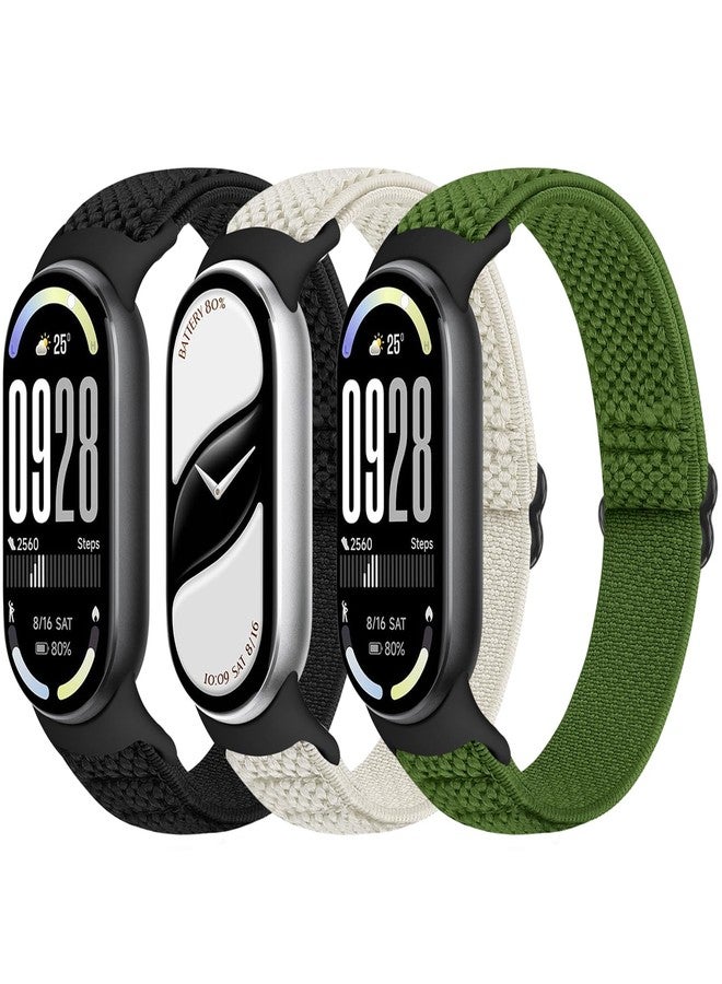 Bcuckood Elastic Bands Compatible with Xiaomi Mi Band 8 Women Men, Stretchy Solo Loop Soft Nylon Elastic Strap Replacement Wristband for Xiaomi Mi Band 8，3 PCS, Black+Beige+Olive Green, Classic - Image 1