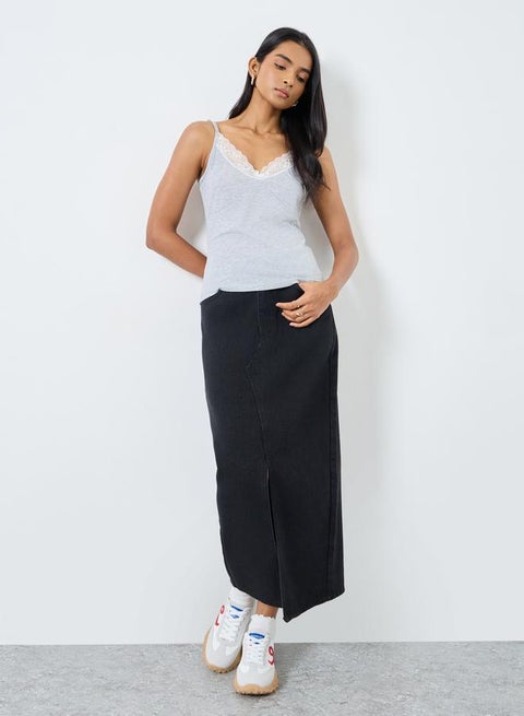 Take Two Grey Lace Trim Strappy Top