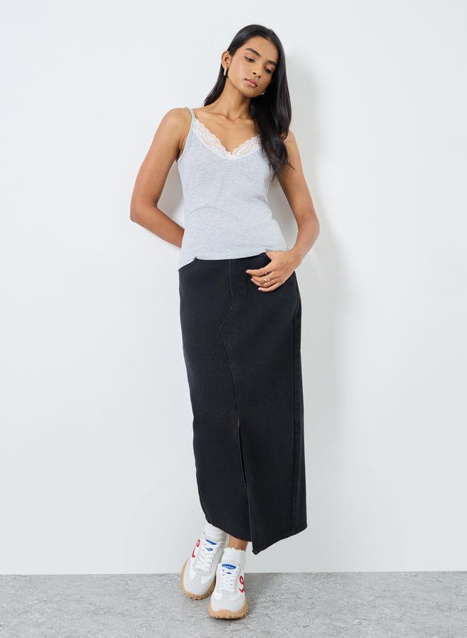 Take Two Grey Lace Trim Strappy Top - Image 1