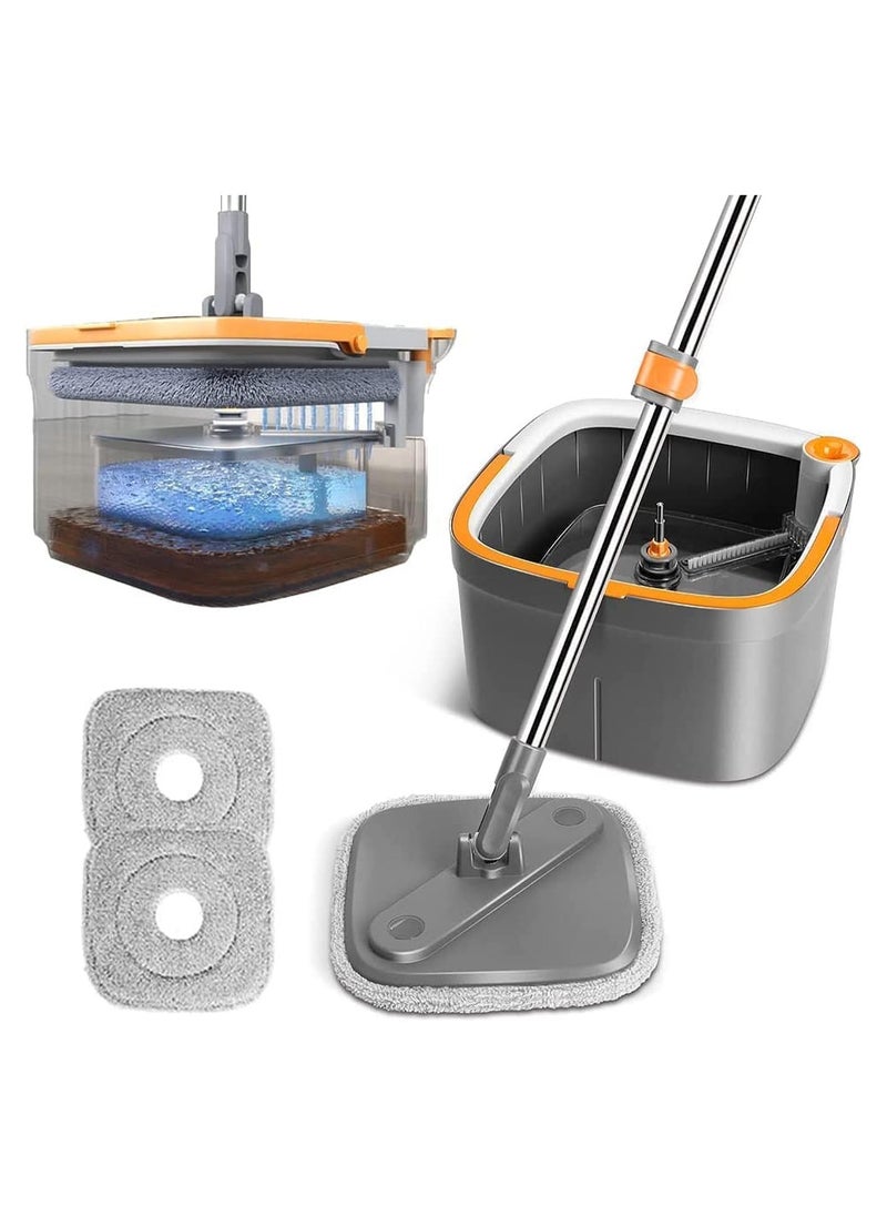 1st - Spin Mop and Bucket Set with Self-Separating System for Dirty and Clean Water, Self-Squeezing 360 Degree Rotating Square Mop Head for Wood, Tile, Marble Floors - Image 1