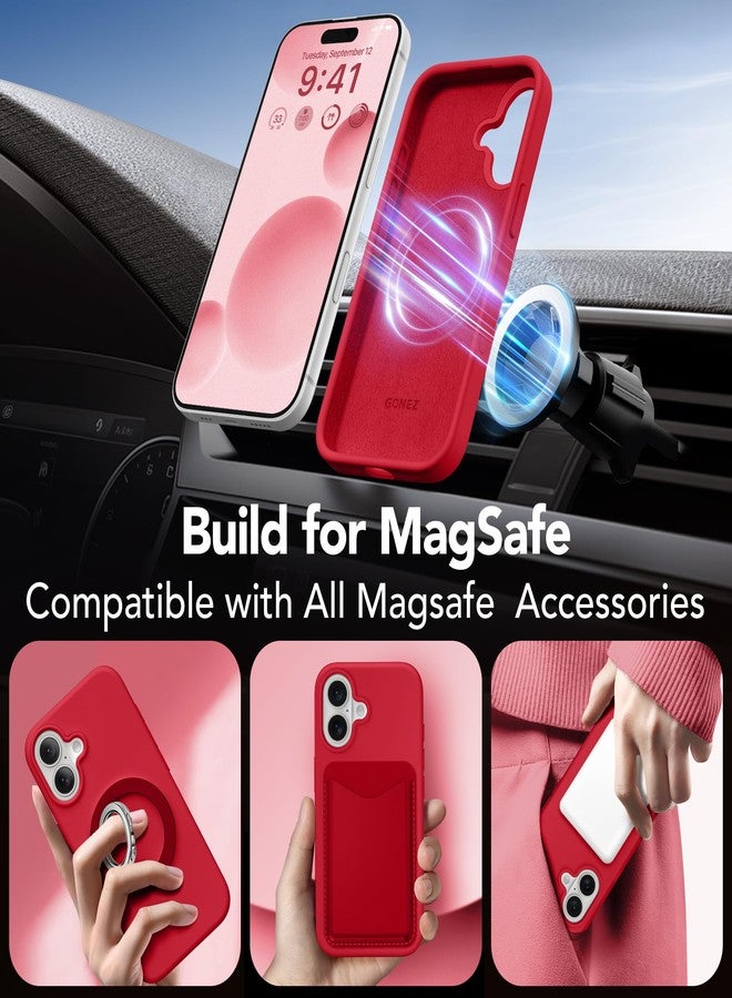 GONEZ Magnetic for iPhone 16 Case, Compatible with MagSafe, [Screen Protector + Camera Lens Protector], Liquid Silicone Shockproof Protective Phone Case for iPhone 16 6.1", Red - Image 4