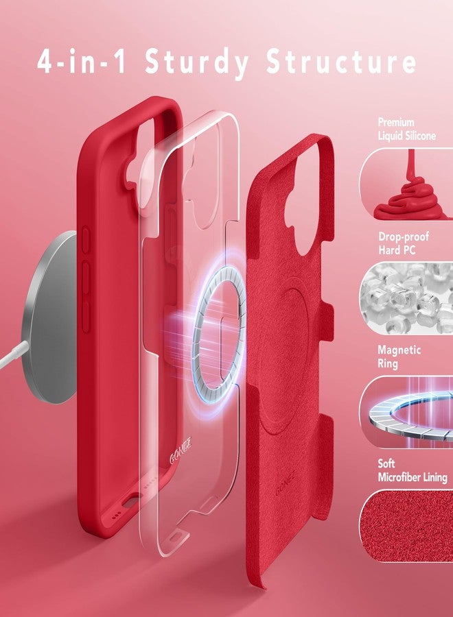 GONEZ Magnetic for iPhone 16 Case, Compatible with MagSafe, [Screen Protector + Camera Lens Protector], Liquid Silicone Shockproof Protective Phone Case for iPhone 16 6.1", Red - Image 5