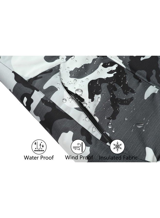 MOERDENG Women's Waterproof Ski Jacket Warm Winter Snow Coat Mountain Windbreaker Hooded Raincoat Jacket, Black Camo, L - Image 5