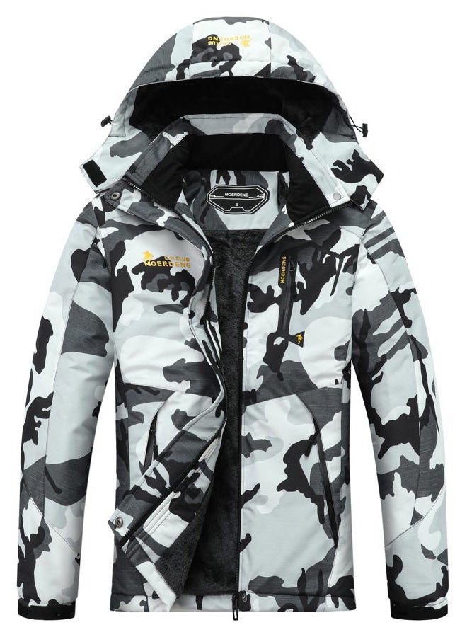 MOERDENG Women's Waterproof Ski Jacket Warm Winter Snow Coat Mountain Windbreaker Hooded Raincoat Jacket, Black Camo, L - Image 1