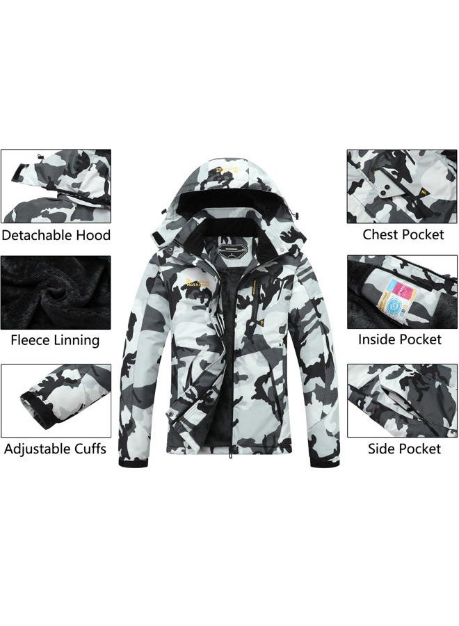 MOERDENG Women's Waterproof Ski Jacket Warm Winter Snow Coat Mountain Windbreaker Hooded Raincoat Jacket, Black Camo, L - Image 4