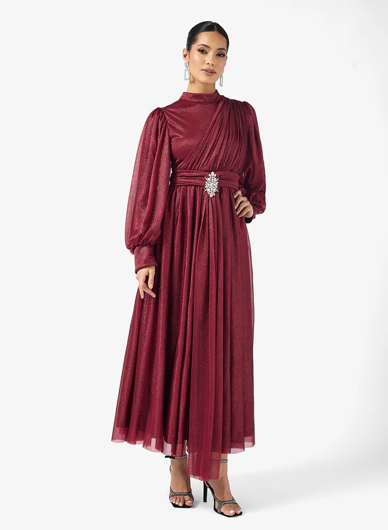 Khizana Draped Dress With Shoulder Trail