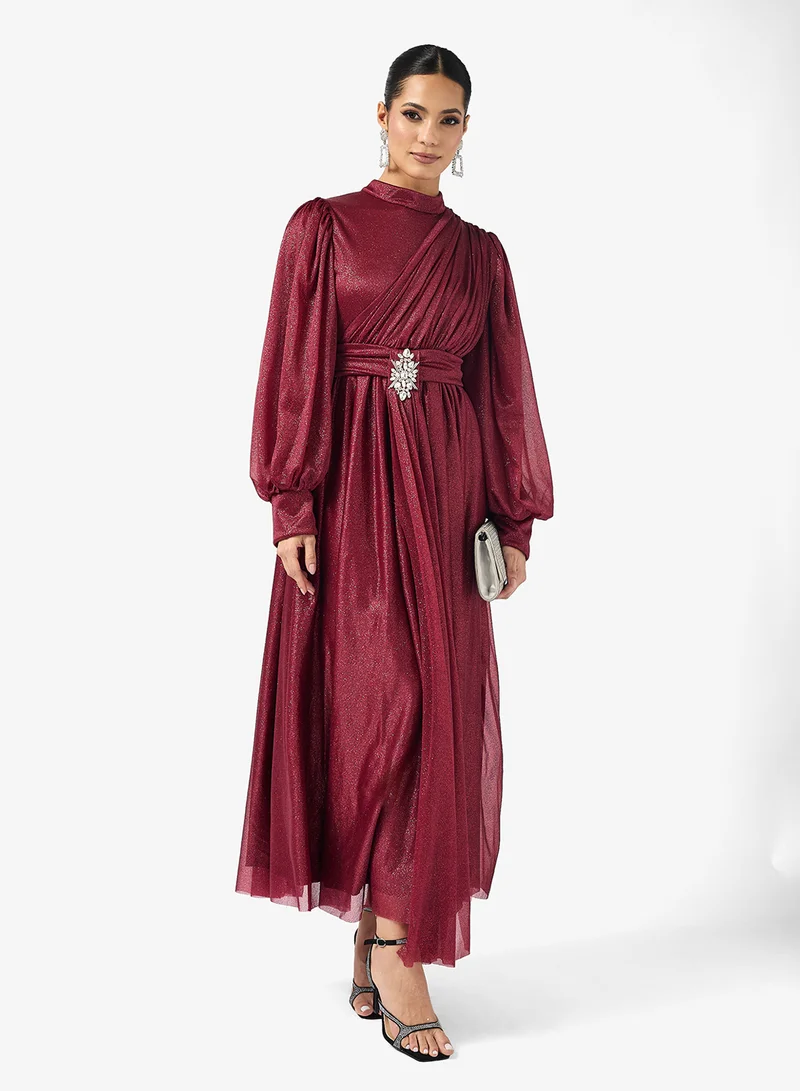 Khizana Draped Dress With Shoulder Trail