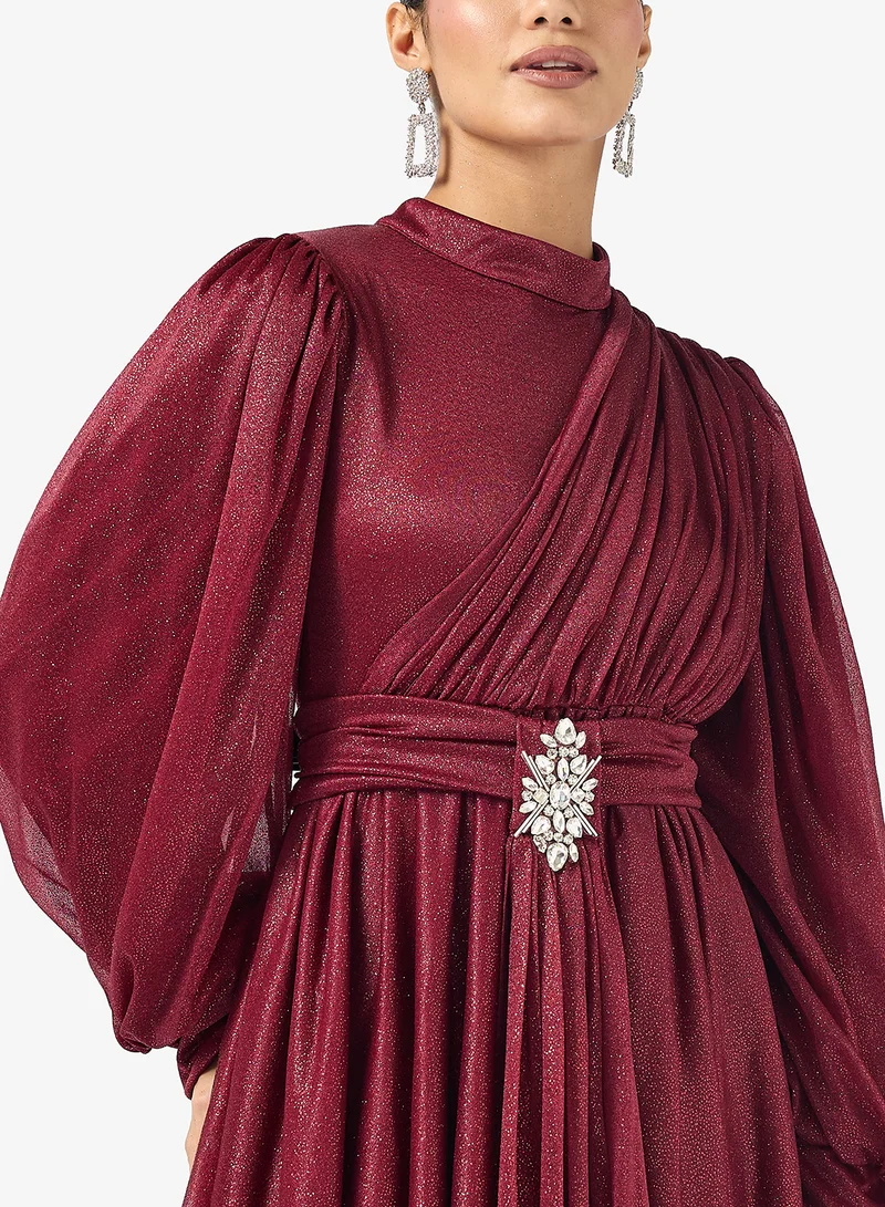 Khizana Draped Dress With Shoulder Trail