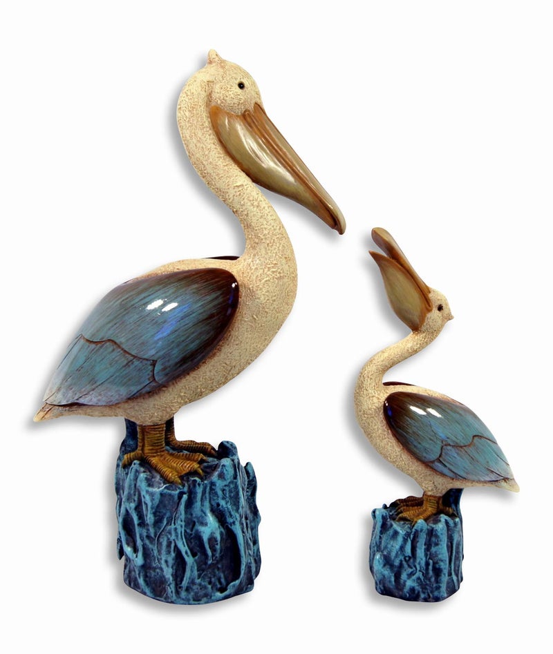 SC Hand Painted Pelican Bird with Baby Figurine 11.75"" & 7.25"" (Set of 2) - Image 1