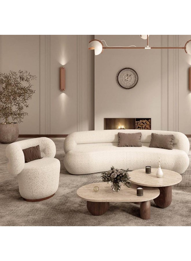 هومزمارت كنبة 3 مقاعد بوكليه  و ام دي اف -  ابيض - Image 1