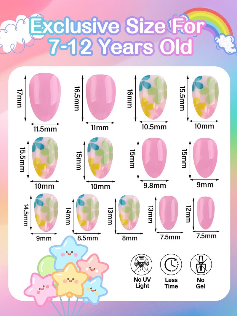EBANKU 78PCS Kid Press on Nails, EBANKU 3 Pack Children Fake Nail Kit Full Cover Short False Fingernails with Nail Glue for Girl Nail Decorationï¼ˆPink Flowerï¼‰ - Image 2